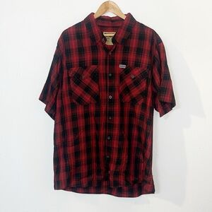 Dixxon form and function bamboo men’s red black short sleeve button front shirt